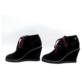 Chanel-CHANEL ANKLE BOOTS G31258 CC INTERLOCKING 37.5 wedge heels-Black