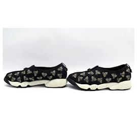 Dior-DIOR FUSION BEES SNEAKERS SHOES 41.5 IN BLACK CANVAS BEES SNEAKERS-Black