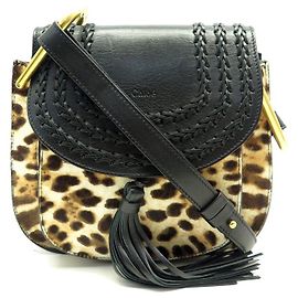 Chloé CHLOE HUDSON HANDBAG BLACK LEATHER AND LEOPARD Ponytail CROSSBODY HAND BAG Black