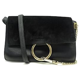 Chloé-NUEVO BOLSO DE MANO CHLOE PETIT FAYE CHC15US127H2O BANDOLERA DE PIEL ANTE NEGRO-Negro