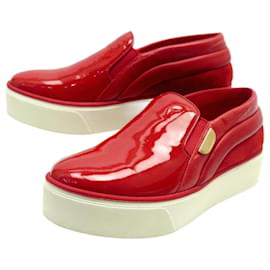Louis Vuitton-NEW LOUIS VUITTON BASKETS SLIP ON SHOES 36.5 RED PATENT LEATHER SHOES-Red