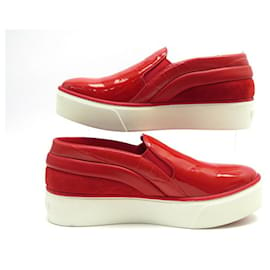 Louis Vuitton-NEW LOUIS VUITTON BASKETS SLIP ON SHOES 36.5 RED PATENT LEATHER SHOES-Red