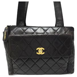 BOLSA VINTAGE CHANEL GRANDE BOLSA ACOLCHOADA CABAS FECHO TEMPORAL Marrom