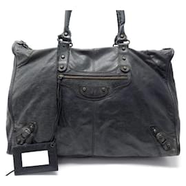 Balenciaga-BALENCIAGA CITY XL HANDBAG 110506 BLACK LEATHER PURSE HAND BAG-Black