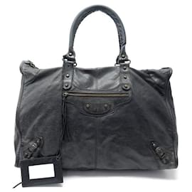 Balenciaga-BALENCIAGA CITY XL HANDBAG 110506 BLACK LEATHER PURSE HAND BAG-Black
