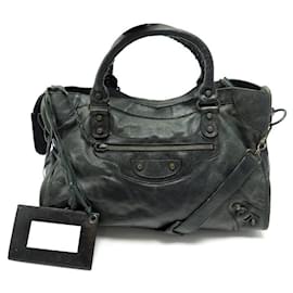 Balenciaga-BALENCIAGA CLASSIC CITY MEDIUM HANDBAG 115748 BLACK LEATHER HANDBAG-Black