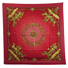 Hermès-HERMES COSMOS LEDOUX SQUARE SCARF 90 CM IN SILK RED SILK SCARF-Red