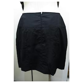 Chanel-CHANEL PLEATED lined BREASTED CC LOGO SKIRT L 42 BLACK WOOL SKIRT-Black