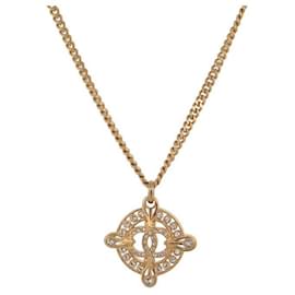 Chanel-NEW CHANEL NECKLACE CC LOGO PENDANT STRASS GOLD METAL 43/50 NECKLACE-Golden