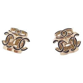 Chanel-CHANEL CHIPS CUBE LOGO CC EARRINGS 3D METAL GOLDEN STEEL EARRINGS-Golden