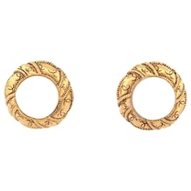 Chanel-VINTAGE BOUCLES D'OREILLES CHANEL PERLES 1970 EN METAL DORE GOLDEN EARRINGS-Doré