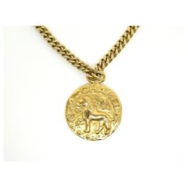 Chanel-VINTAGE CHANEL LION MEDALLION NECKLACE 1984 72CM VICTORY OF CASTELLANE NECKLACE-Golden