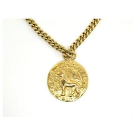 Chanel-VINTAGE COLLIER CHANEL MEDAILLON LION 1984 72CM VICTOIRE DE CASTELLANE NECKLACE-Doré