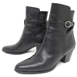 Céline-CELINE JODHPUR-ANKLESCHUHE 327673002C 36.5 SCHWARZES LEDER + BOX-SCHUHE-Schwarz