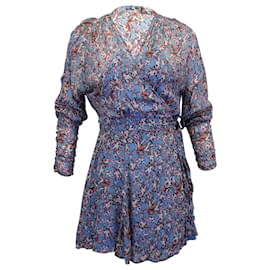 Iro-IRO Bustle - Mini-robe portefeuille florale à manches longues en viscose bleue-Bleu