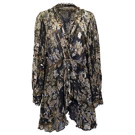 IRO Patchak Wrap-Effect Printed Mini Dress in Black Viscose Black