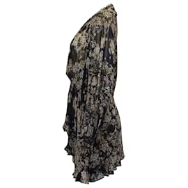 Iro-IRO Patchak Wrap-Effect Printed Mini Dress in Black Viscose-Black