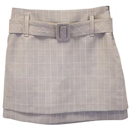 Maje-Maje Jikam Belted Checked Layered Mini Skirt in Beige Viscose-Beige
