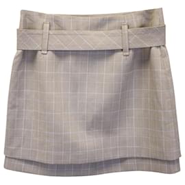 Maje-Maje Mini-jupe superposée à carreaux et ceinture Jikam en viscose beige-Beige