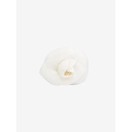 Chanel-Broche de seda camélia floral branco-Branco