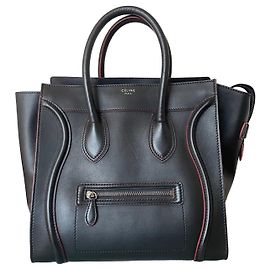 Bagagem Céline em couro preto e bordas bordô Preto Bordeaux