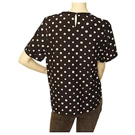 Comptoir Des Cotonniers-Comptoir des Cotonniers Schwarz-weiß gepunktetes Seiden-T-Shirt, Bluse, Top-Größe 38-Schwarz