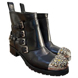 Botas Biker Miu Miu em couro preto Preto