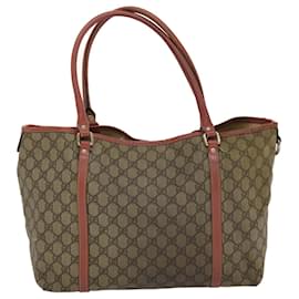 Gucci-GUCCI GG Canvas Einkaufstasche PVC Leder Beige Rosa Auth 49060-Pink,Beige