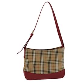 Burberry-BURBERRY Nova Check Shoulder Bag Canvas Leather Beige Red Auth 49093-Red,Beige