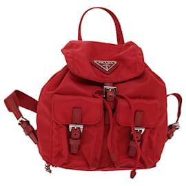 Prada-PRADA Chain Backpack Nylon Red 1BH029 Auth am4819-Red