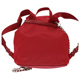 Prada-PRADA Chain Backpack Nylon Red 1BH029 Auth am4819-Red