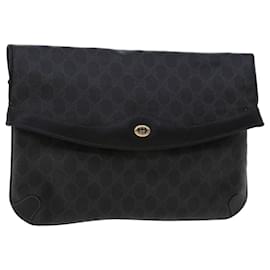 Gucci-GUCCI GG Canvas Clutch Bag PVC Leather Black 156.02.075 Auth ep1120-Black