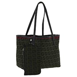 Fendi-FENDI Zucchino Canvas Tote Bag Red Black Auth 49105-Black,Red