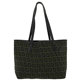 Fendi-FENDI Zucchino Canvas Tote Bag Red Black Auth 49105-Black,Red