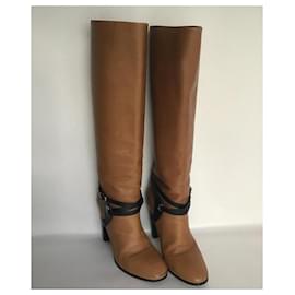 Hermès-Hermes Strap Leather Boots-Brown