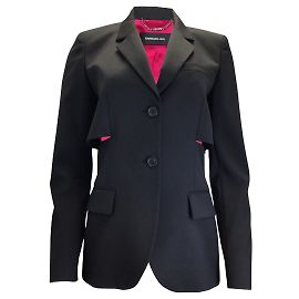 Barbara Bui Black / Hot Pink Satin Lined Cut-Out Detail Wool Blazer Black