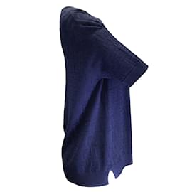 Fendi-Fendi Navy Blue Short Sleeved FF Knit Pullover Sweater-Blue