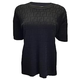 Fendi-Fendi Black Short Sleeved FF Knit Pullover Sweater-Black