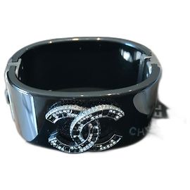 Pulseira Chanel Preta Resina Preto