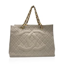 Chanel-GST de piel acolchada beige vintage 1997 gran bolso de compras-Beige