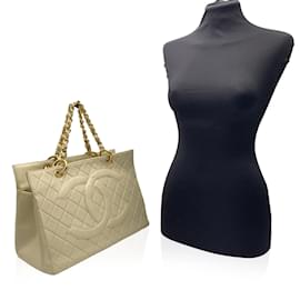 Chanel-GST de piel acolchada beige vintage 1997 gran bolso de compras-Beige