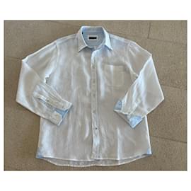 Autre Marque-Roberto Bassi camisa de linho branco detalhes listrados azuis Roberto Bassi T. 5-Branco,Azul claro