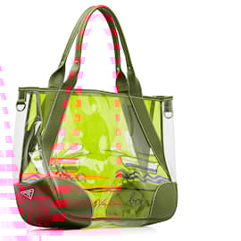 Prada-Prada Yellow Printed Vinyl Tote Bag-Red,Yellow