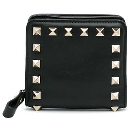Portafoglio piccolo in pelle con zip Rockstud nero Valentino Nero