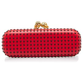 Alexander McQueen Red Studdded Twin Skull Box Clutch Bag Red