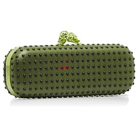 Alexander Mcqueen-Alexander McQueen Red Studdded Twin Skull Box Clutch Bag-Red