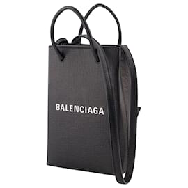 Balenciaga-Phone Holder Bag - Balenciaga - Leather - Black-Black
