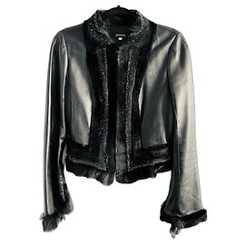 Giacca Jitrois in pelle nera, seta e strass Nero