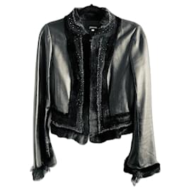 Jitrois-Jitrois black leather silk and rhinestone jacket-Black