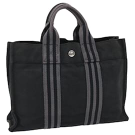 Hermès-HERMES Her Line Fourre Tout PM Hand Bag Canvas Black Auth bs7144-Black
